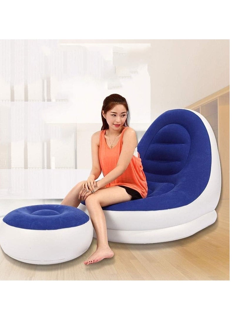 Inflatable Lounge Chair for Adults Flocking Air Couch Sofa for Gaming Bedroom Indoor Outdoor  Beige and Black