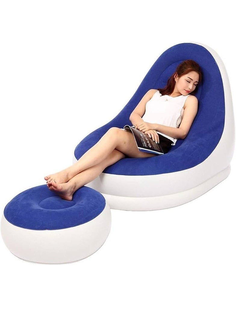 Inflatable Lounge Chair for Adults Flocking Air Couch Sofa for Gaming Bedroom Indoor Outdoor  Beige and Black