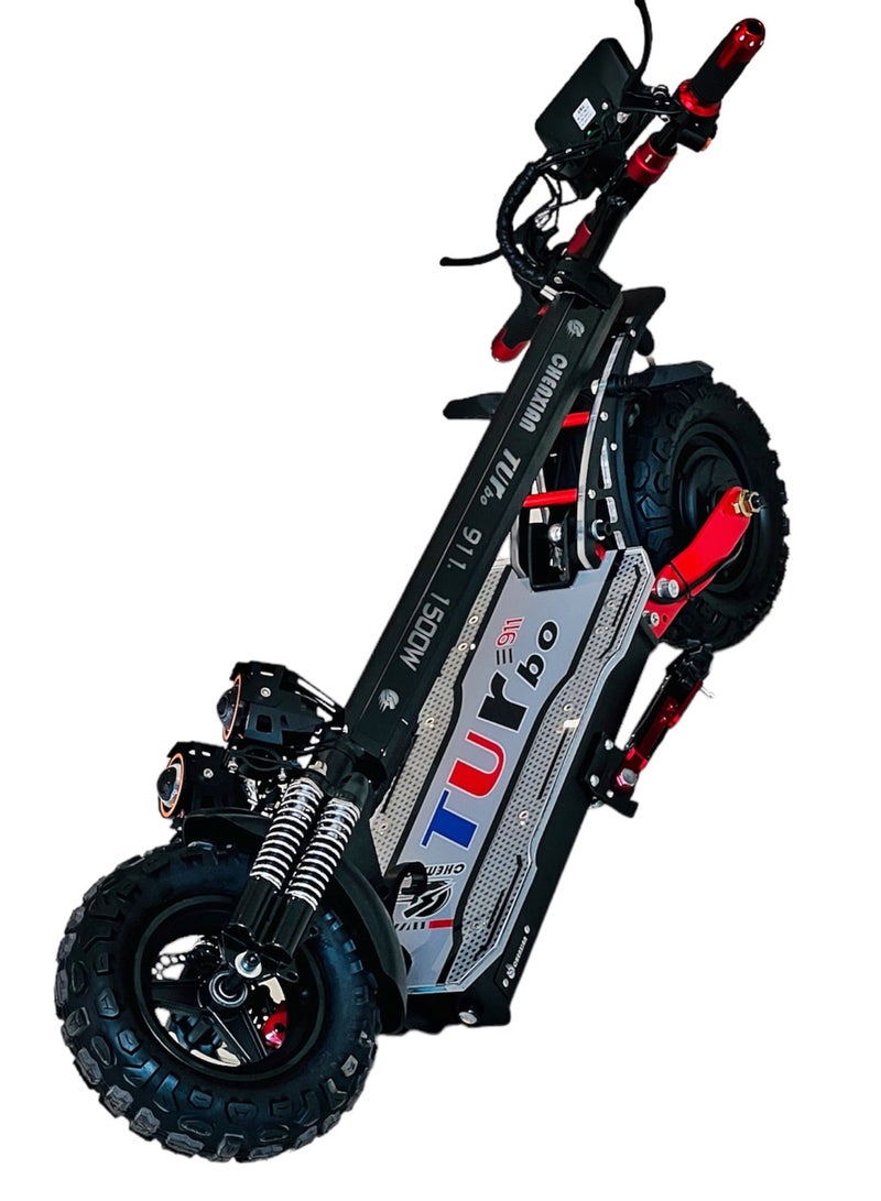 911 High-Speed Electric Scooter with Remote-Controlled Color Change, 65 km/h, 48V Battery, 4-Suspension System, LED Lights & Digital Display