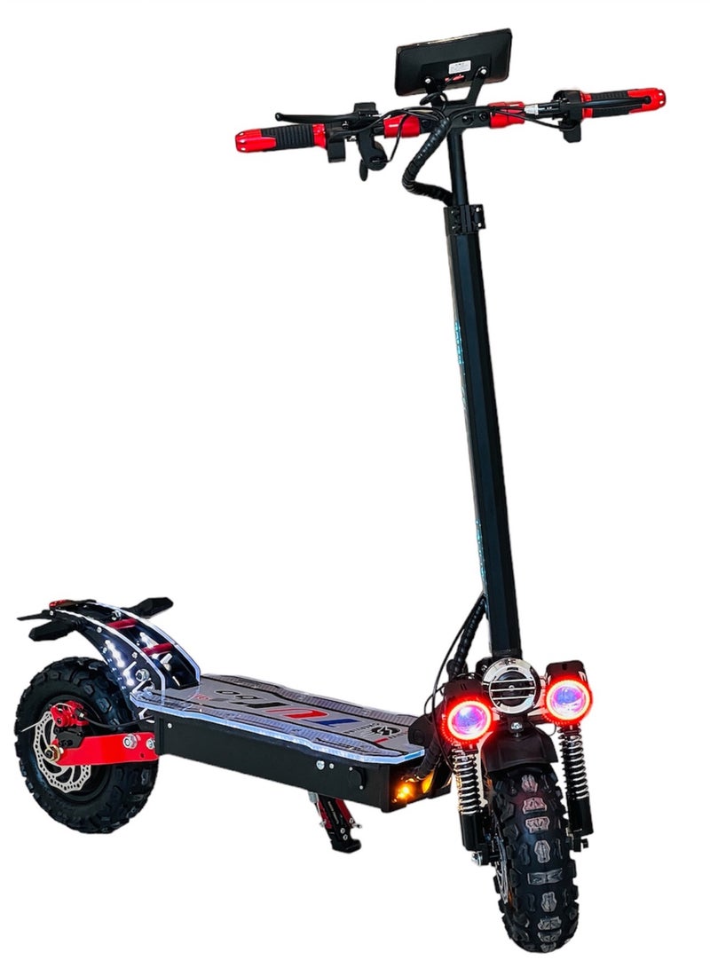 911 High-Speed Electric Scooter with Remote-Controlled Color Change, 65 km/h, 48V Battery, 4-Suspension System, LED Lights & Digital Display