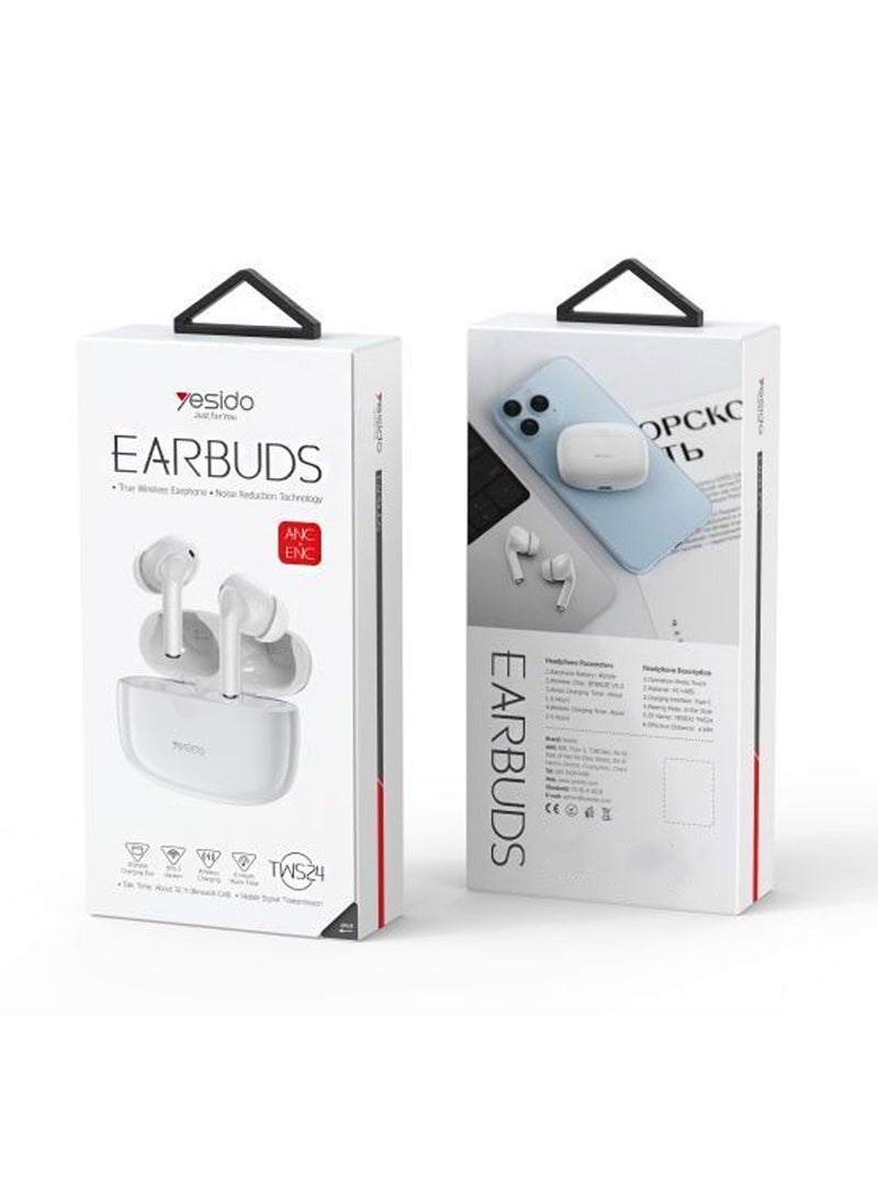 Yesido TWS24 Wireless Charge Cancellation ANC+ENC Noise Cancellation True Wireless Bluetooth Earphone - White