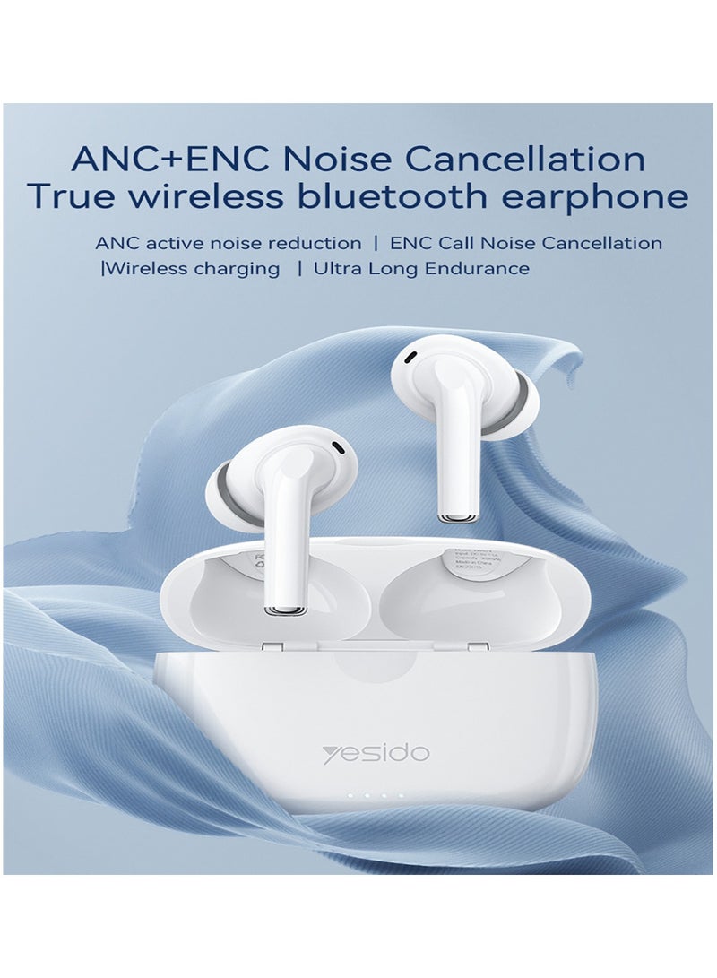 Yesido TWS24 Wireless Charge Cancellation ANC+ENC Noise Cancellation True Wireless Bluetooth Earphone - White