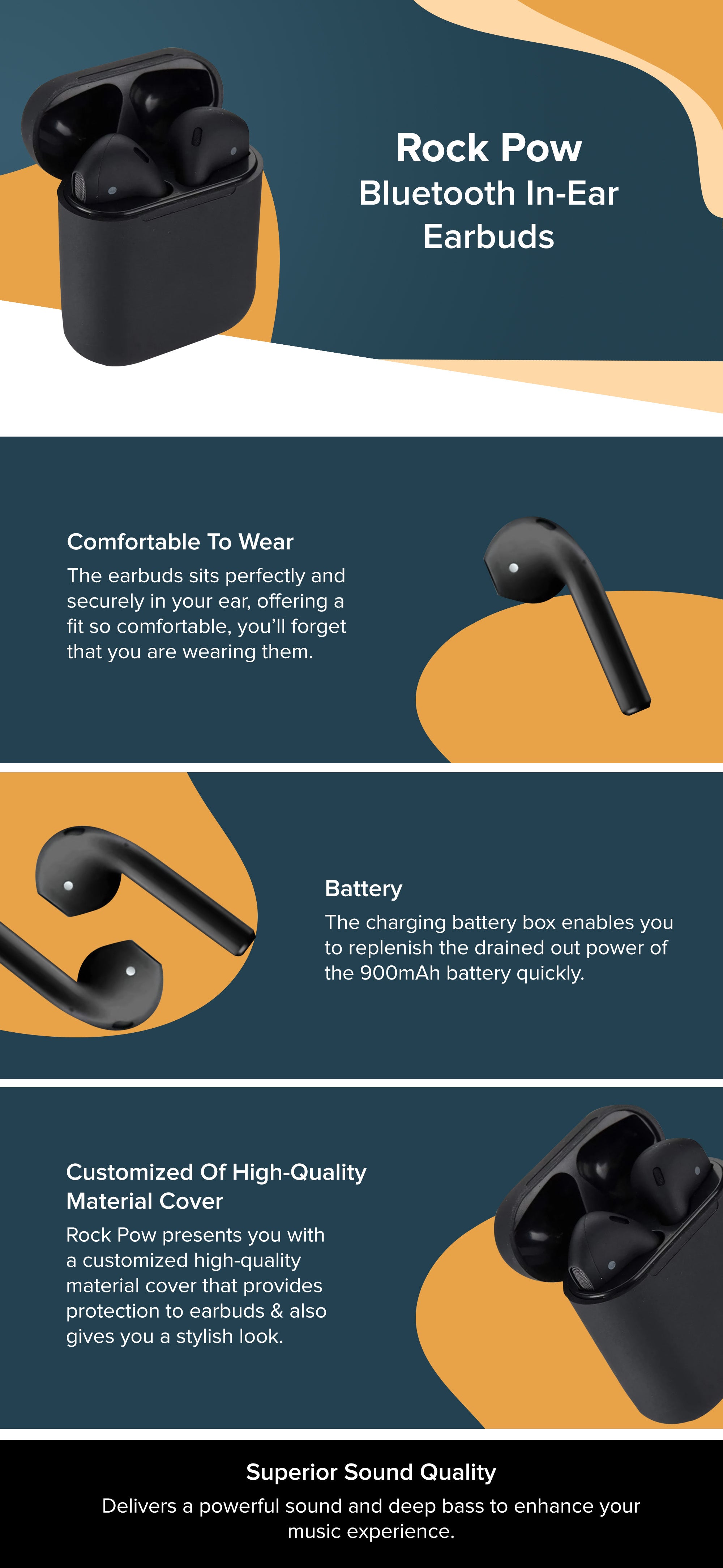 Bluetooth In-Ear Earphones With Mic And Charging Case Black