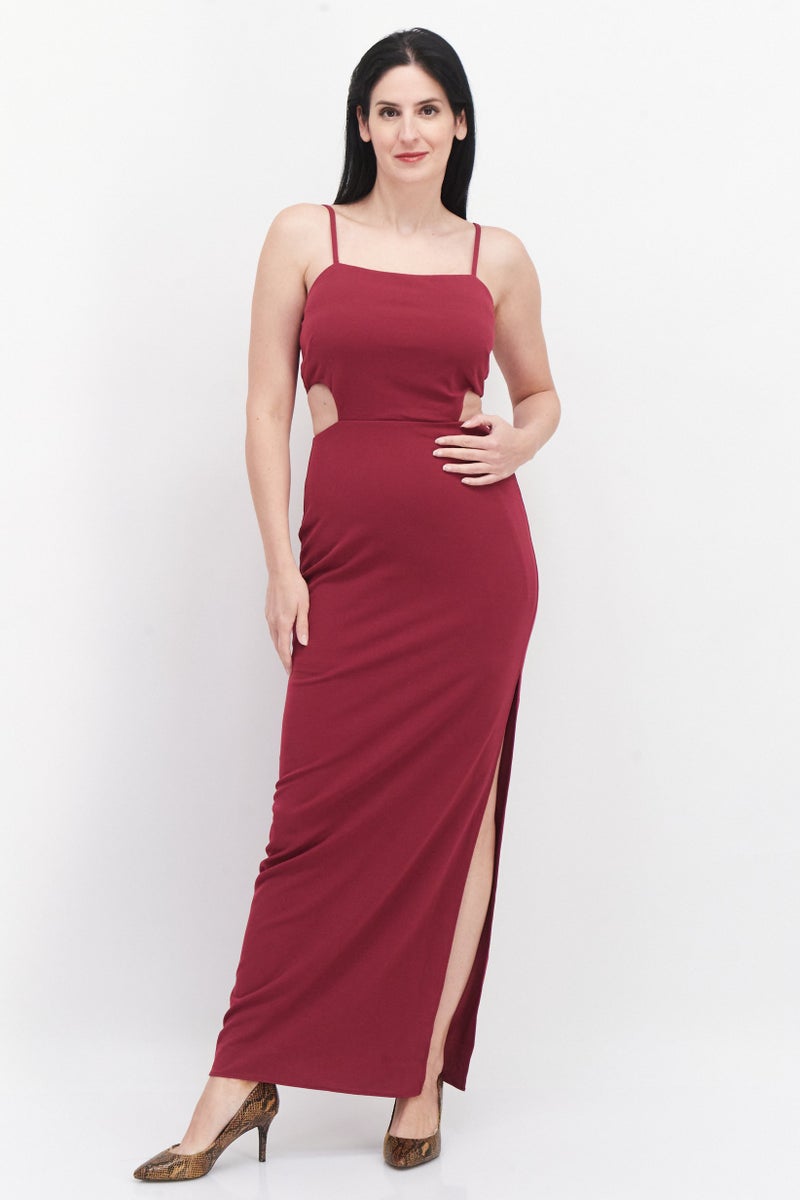Women Plain Cut Out Maxi Dress, Purple