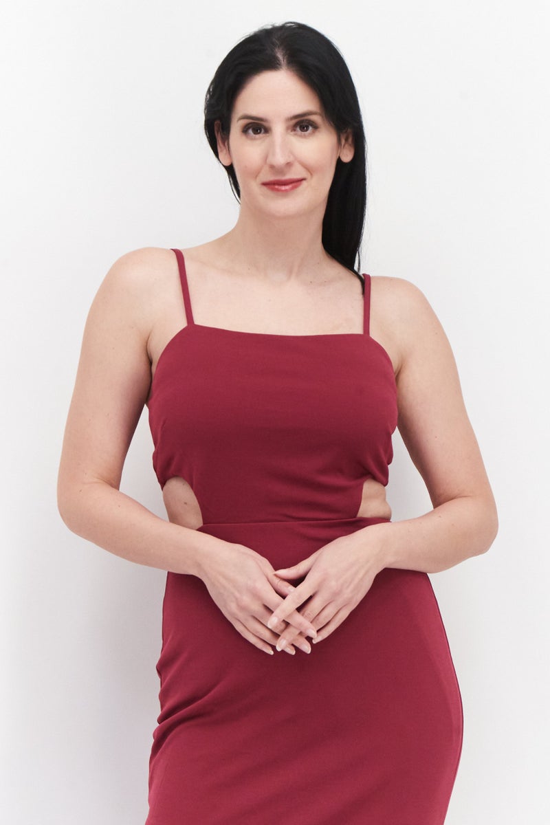 Women Plain Cut Out Maxi Dress, Purple