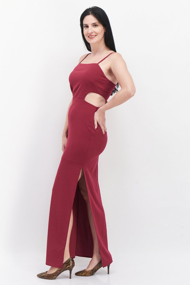 Women Plain Cut Out Maxi Dress, Purple