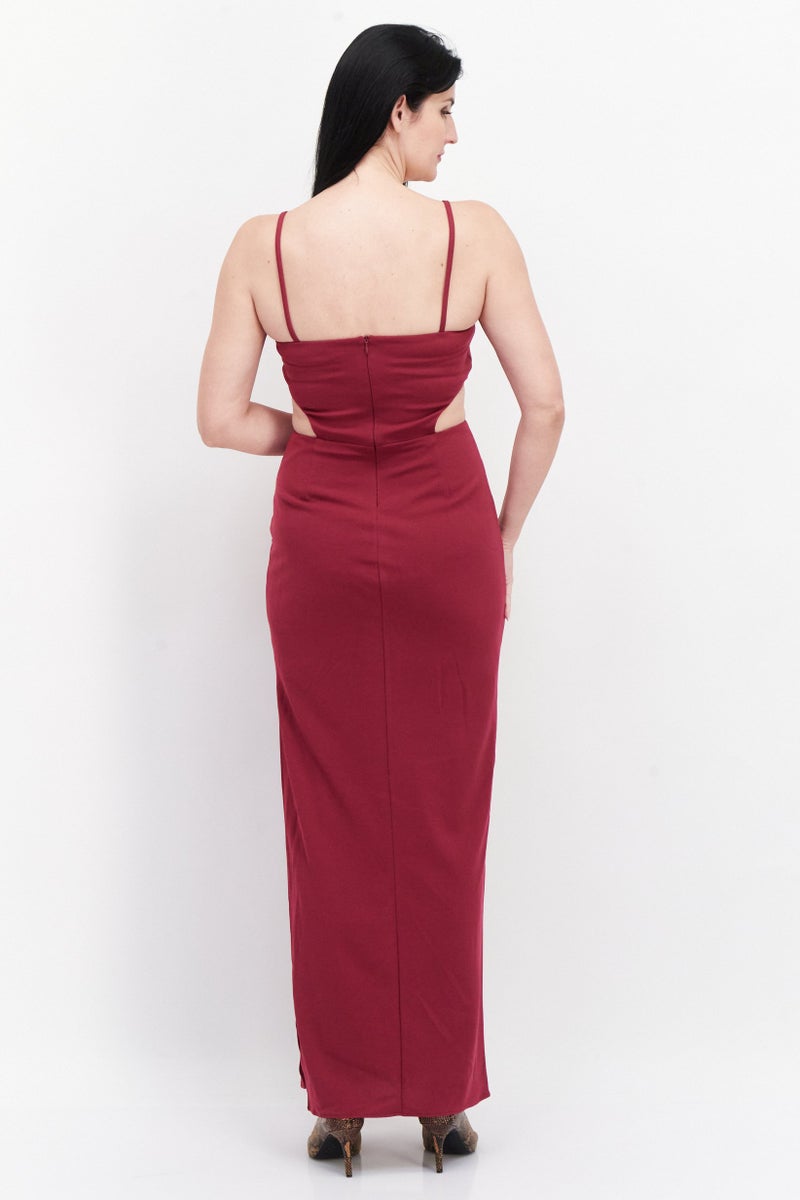 Women Plain Cut Out Maxi Dress, Purple