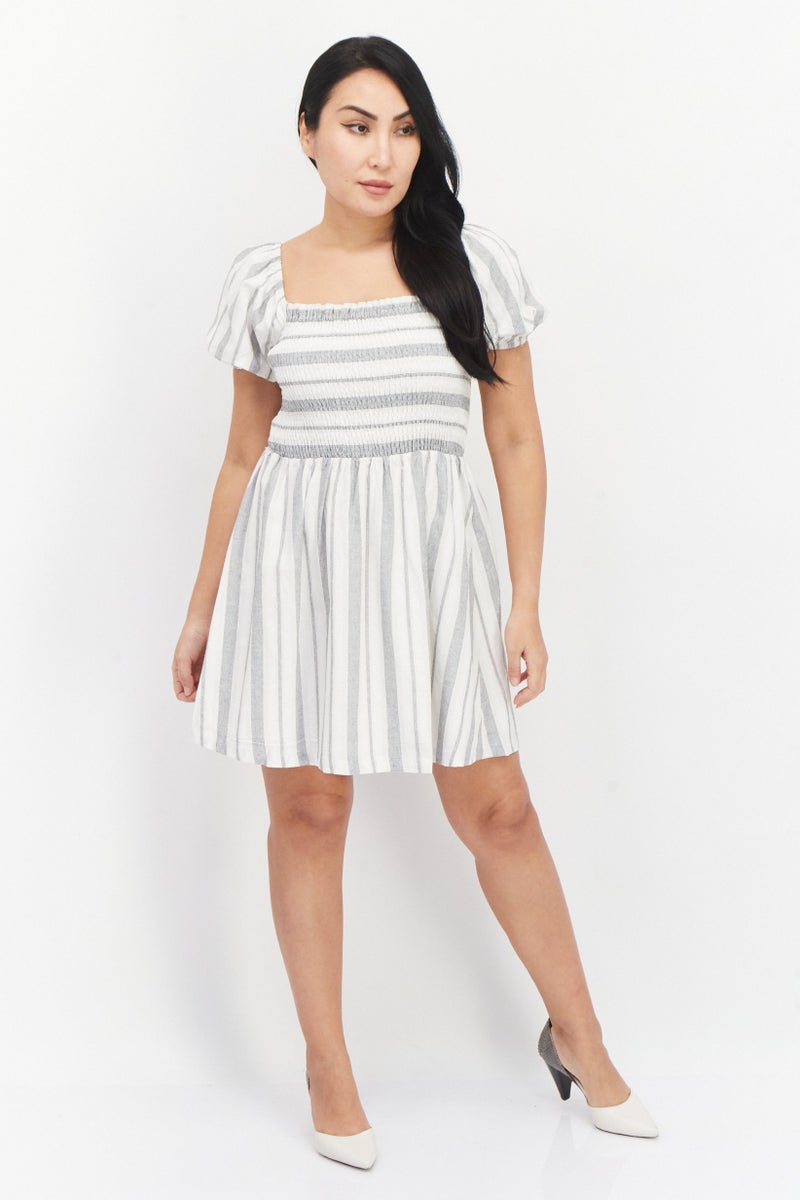 Women Stripe Mini Dress, White Combo