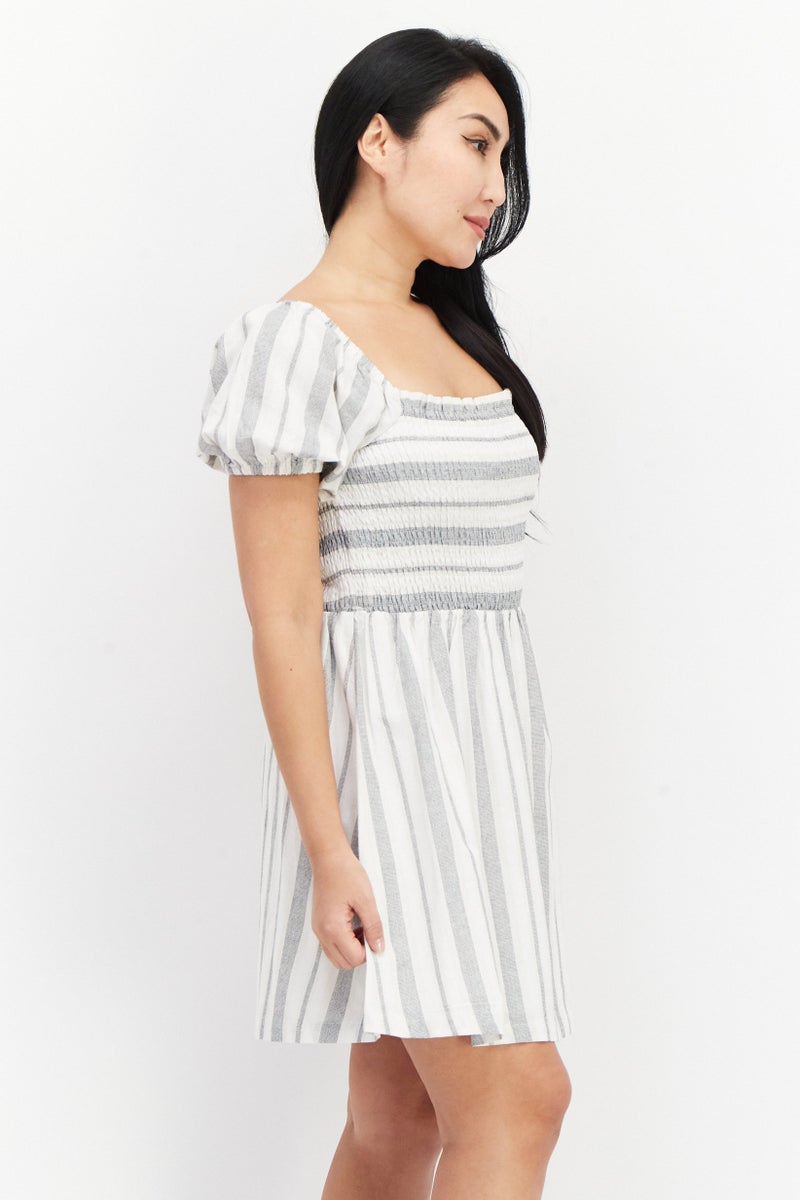 Women Stripe Mini Dress, White Combo