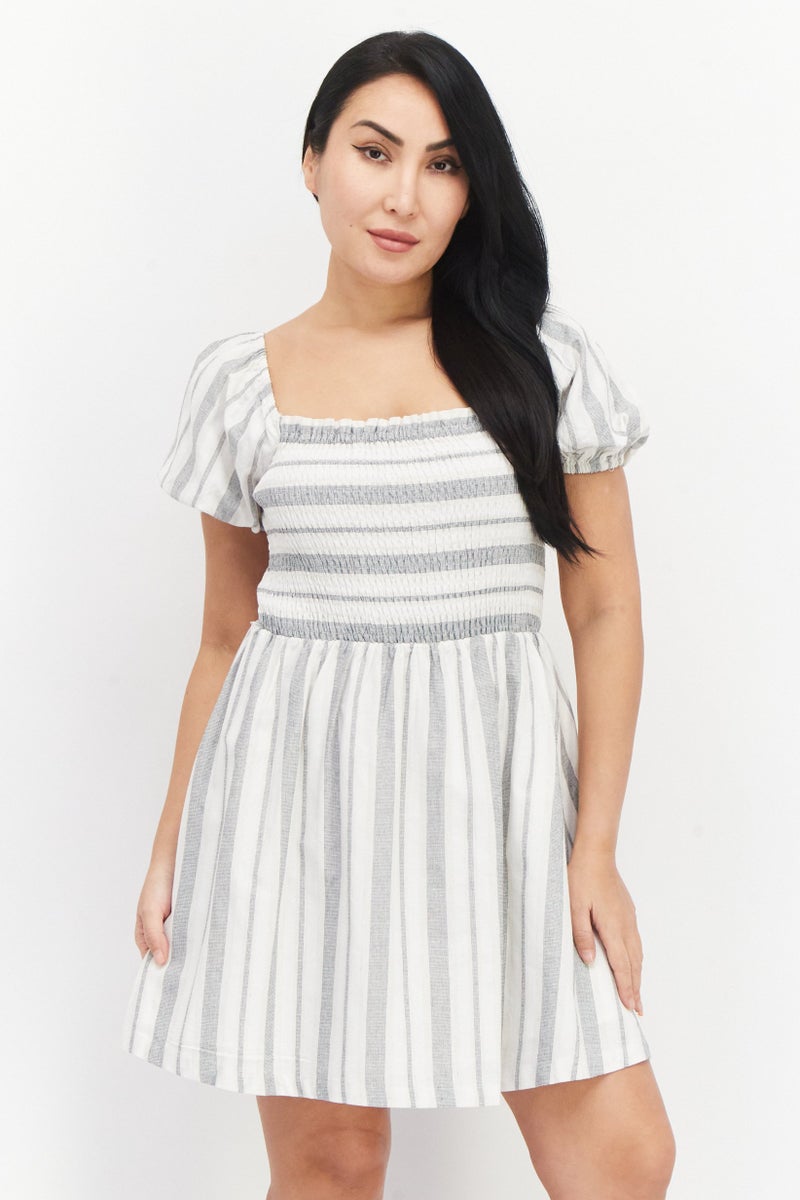 Women Stripe Mini Dress, White Combo