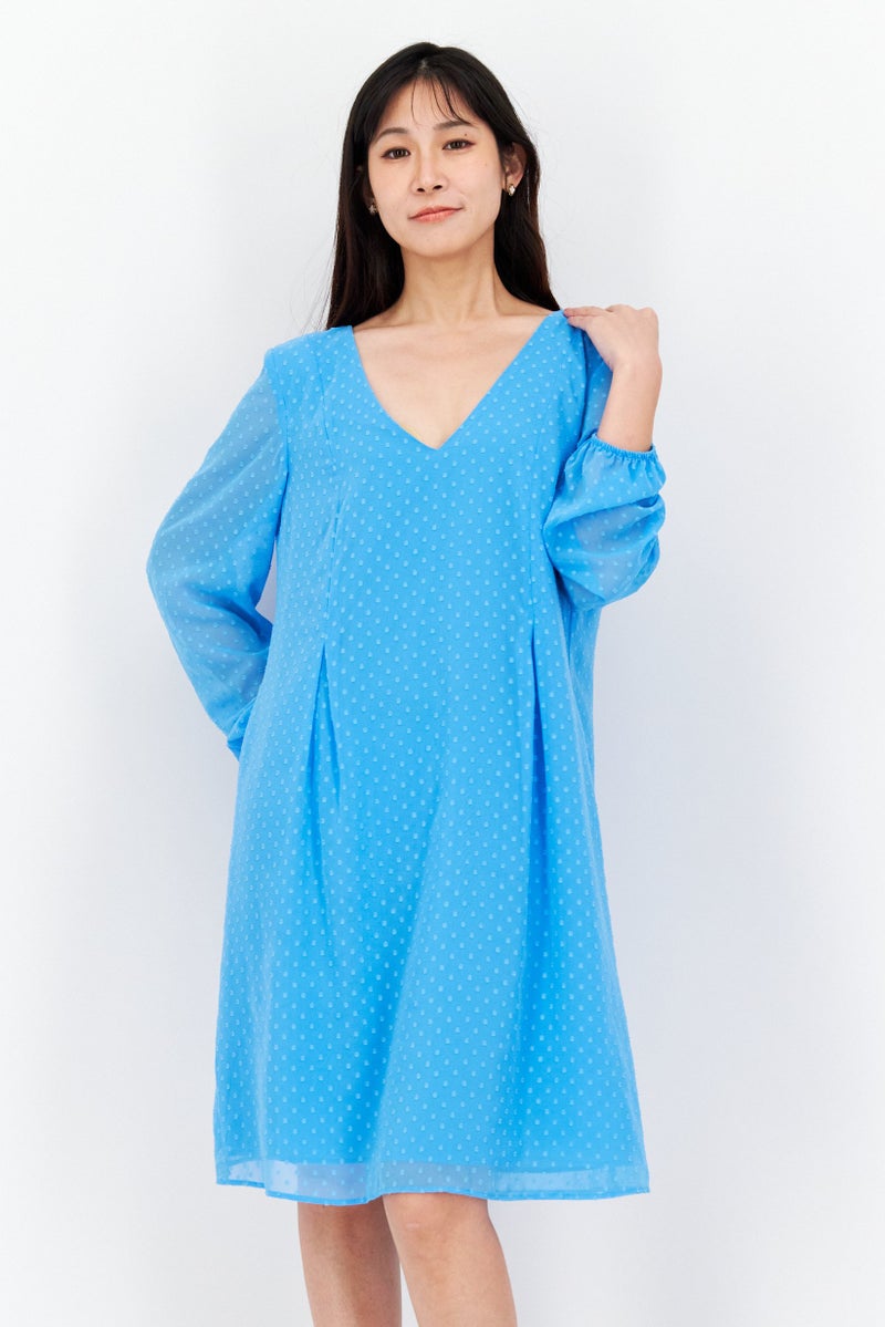 Women Textured Shift Dress, Blue