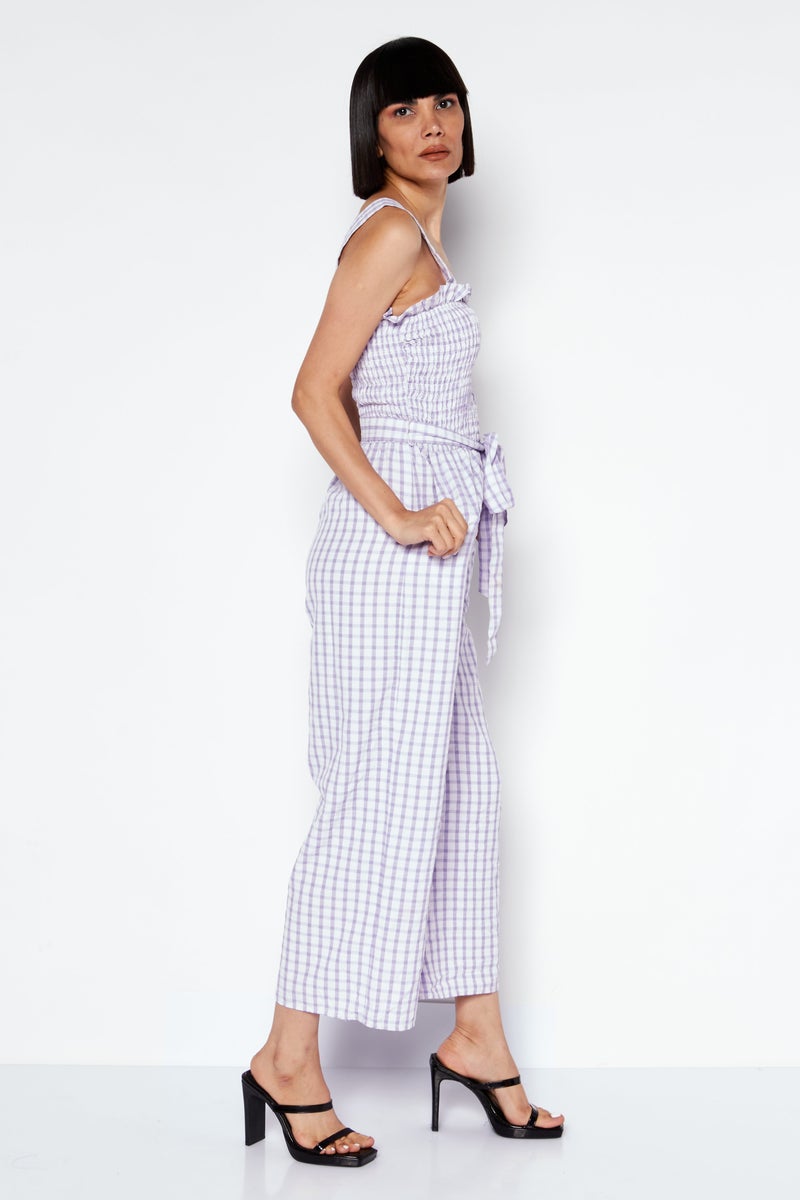 Women Checkered  Sleeveless Jumpsuit, Purple Combo