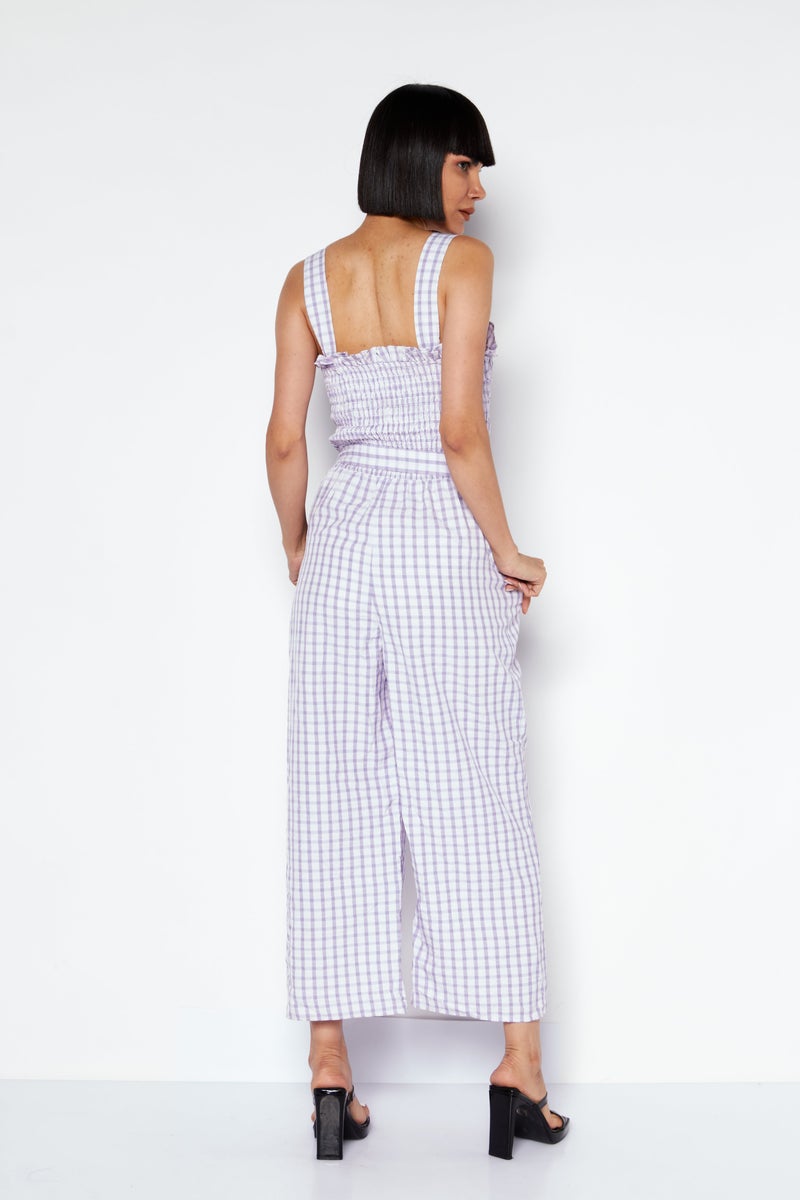Women Checkered  Sleeveless Jumpsuit, Purple Combo
