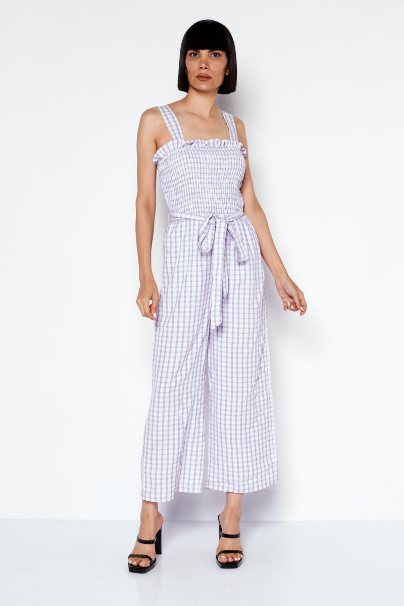 Women Checkered  Sleeveless Jumpsuit, Purple Combo