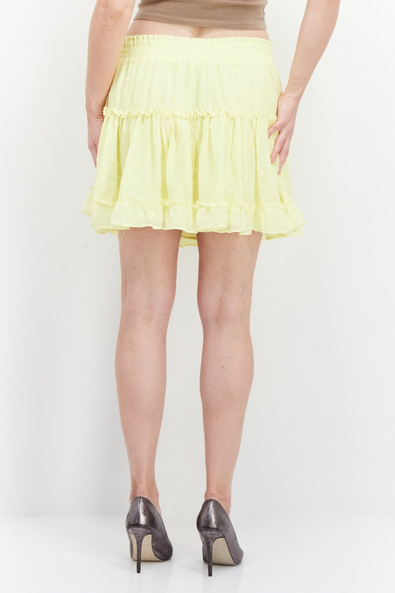 Women Ruffle Mini Skirt, Lime Yellow