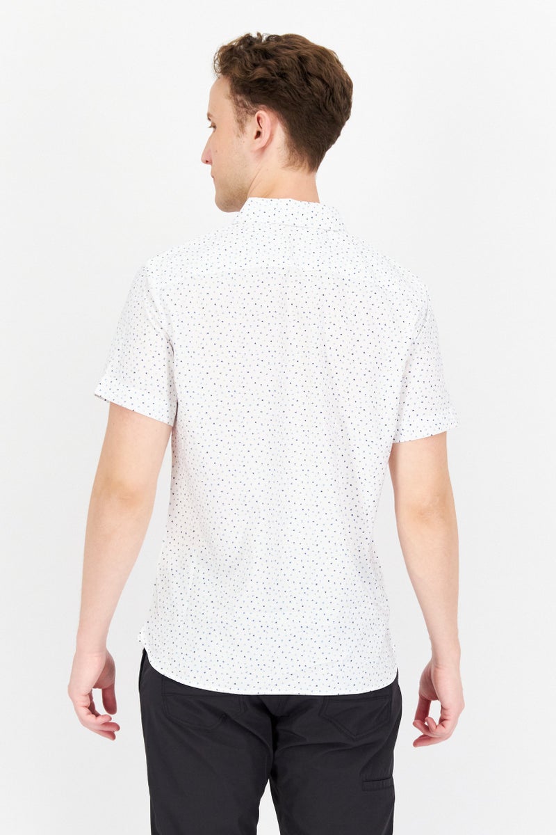 Men Stretch Fit Short Sleeve All Over Printed Casual Shirt, White Combo