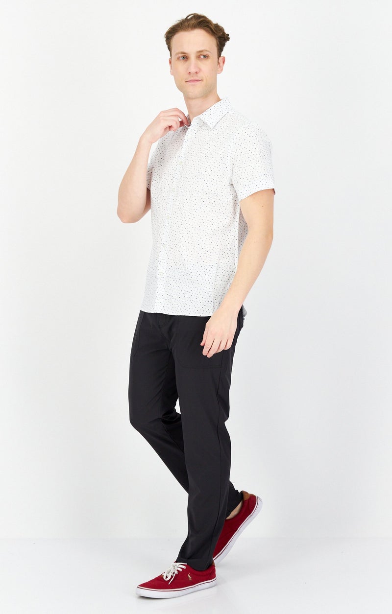 Men Stretch Fit Short Sleeve All Over Printed Casual Shirt, White Combo