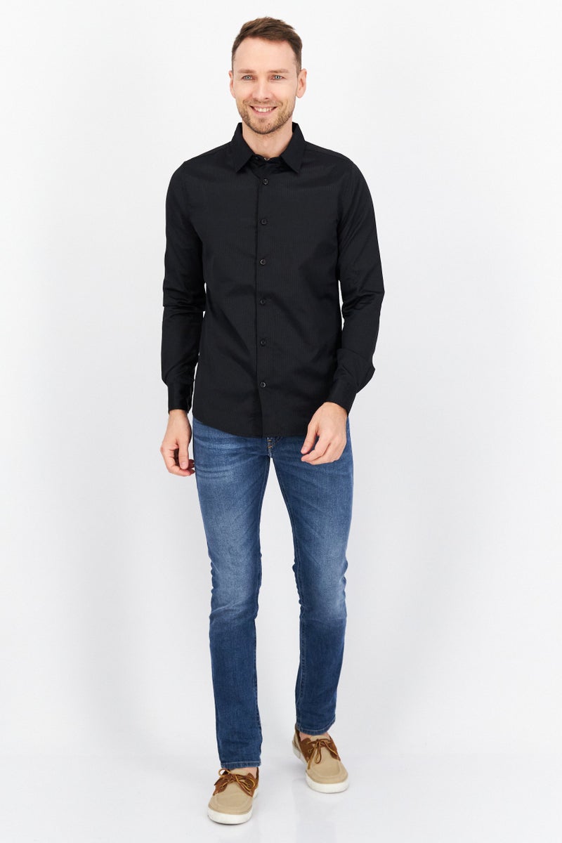 Men Regular Fit Stripe Long Sleeve Casual Shirt, Black