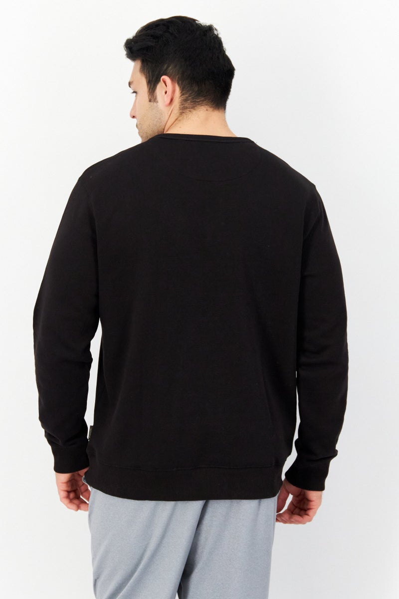 Men Crew Neck Brand Logo Long Sleeves Sweatshirt, Black