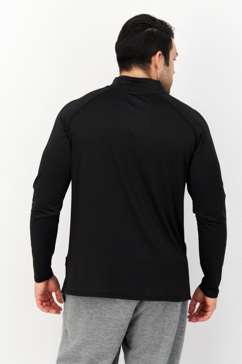 Men Brand Logo Long Sleeve Half Zip Sweatshirt, Black