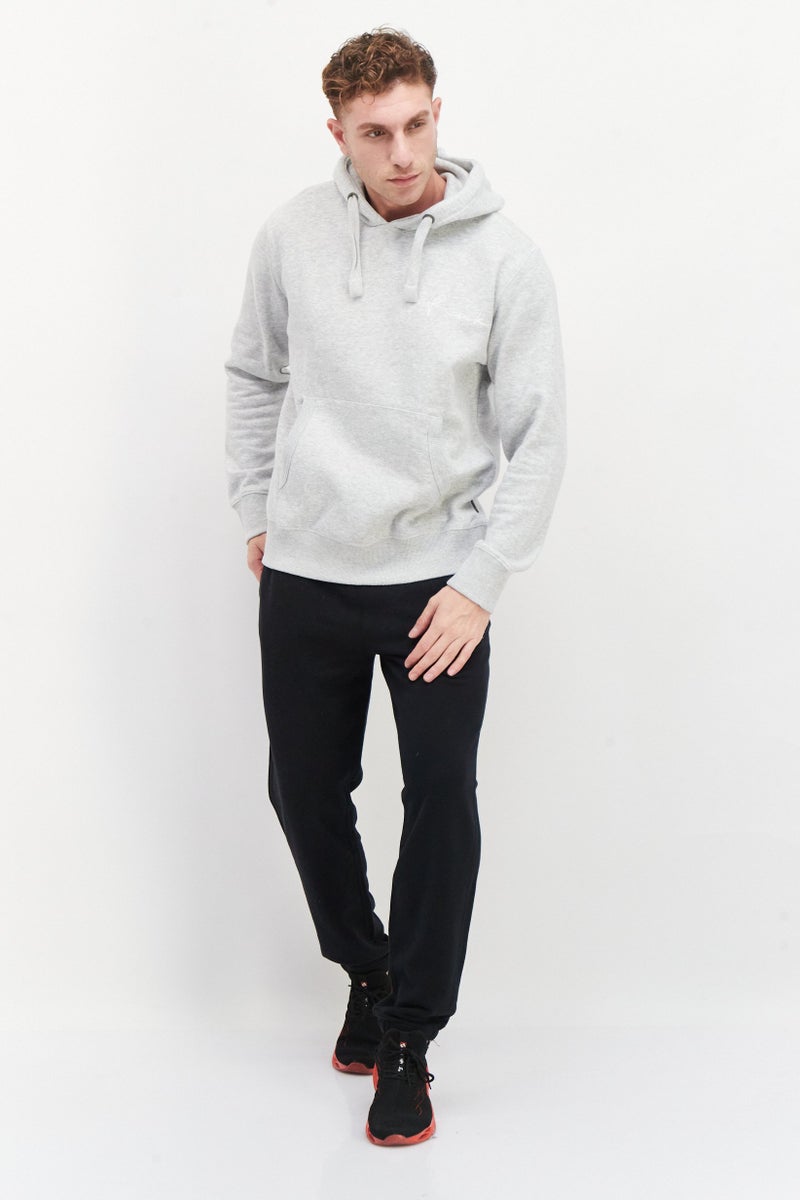 Men Embroidered Long Sleeve Hoodie, Light Grey