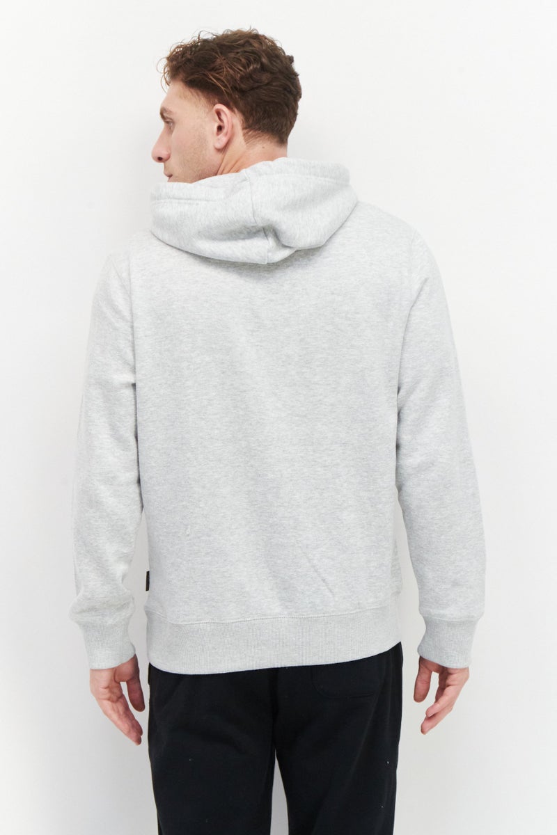 Men Embroidered Long Sleeve Hoodie, Light Grey