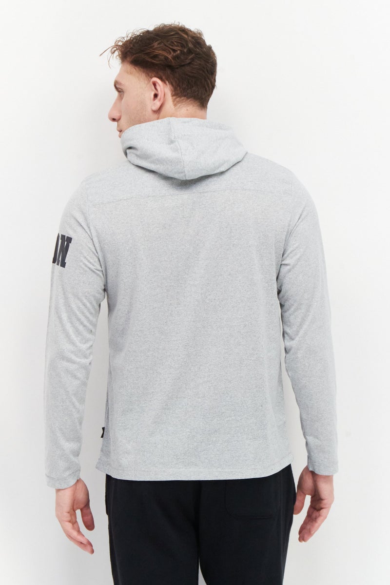 Men Long Sleeve Brand Logo Hoodie, Grey Marl