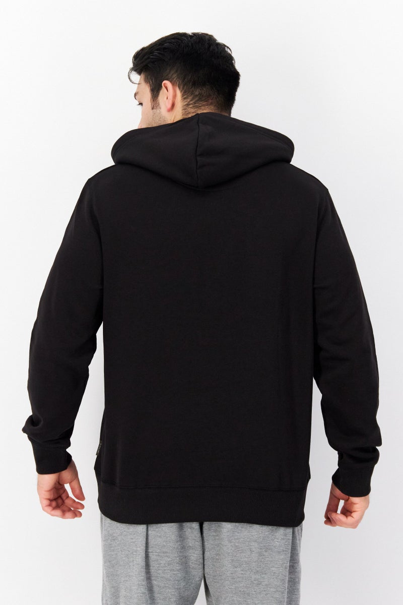 Men Hooded Brand Logo Long Sleeves Sweatshirt, Black/White