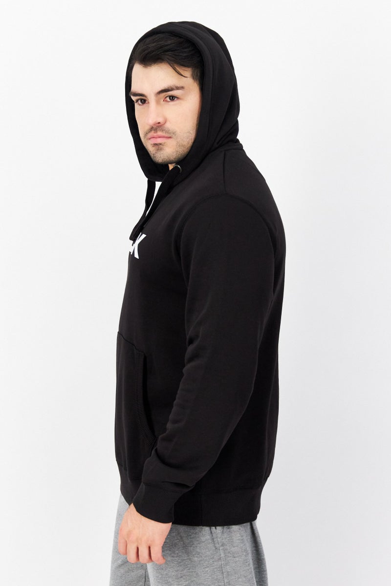 Men Hooded Brand Logo Long Sleeves Sweatshirt, Black/White