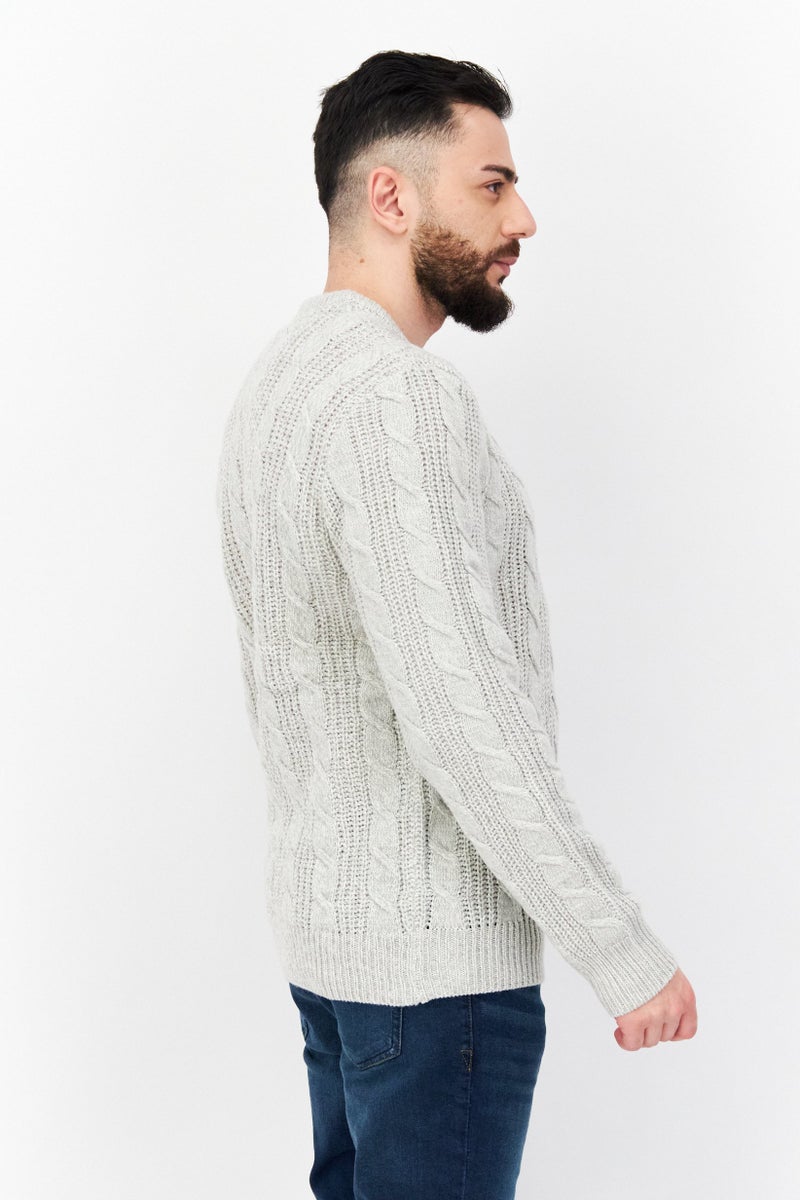 Men Crew Neck Knitted Sweater, Grey