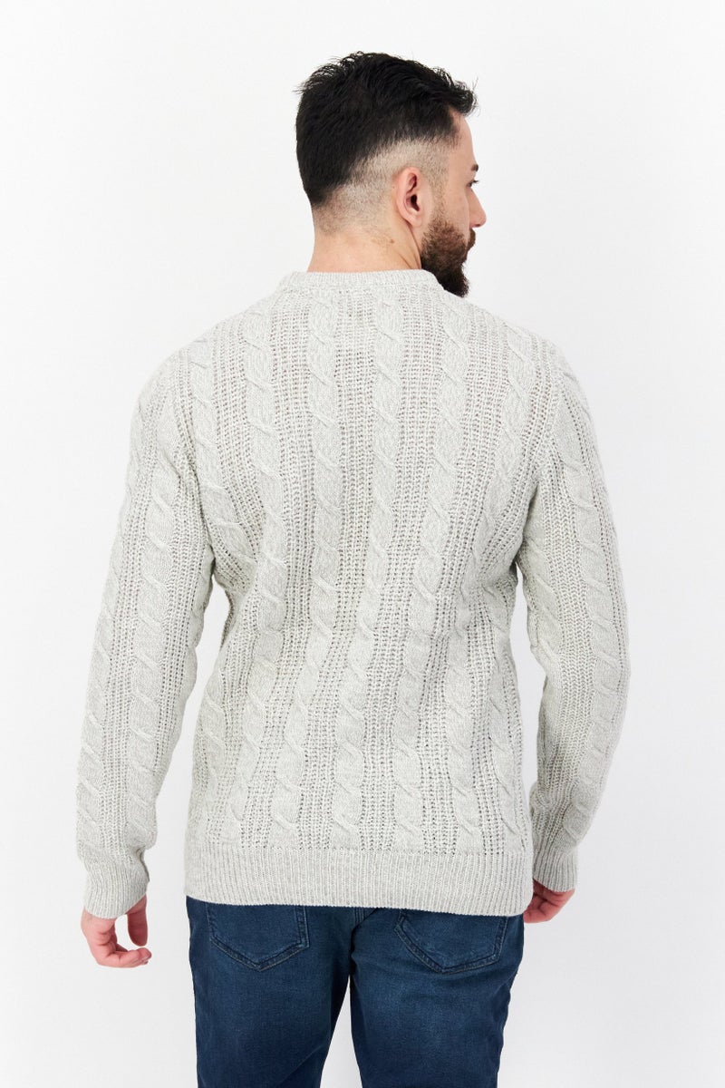 Men Crew Neck Knitted Sweater, Grey