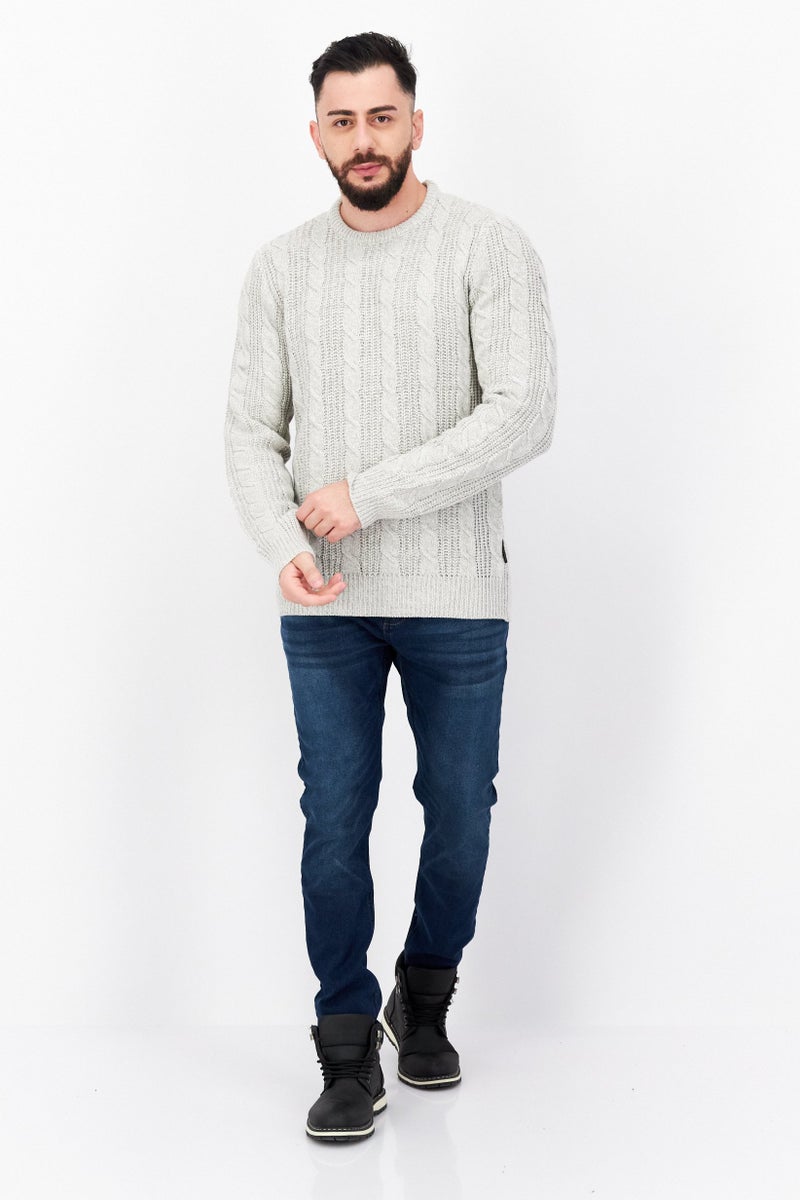 Men Crew Neck Knitted Sweater, Grey