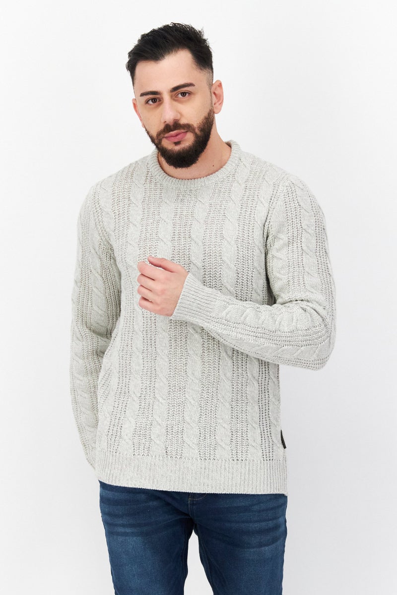 Men Crew Neck Knitted Sweater, Grey