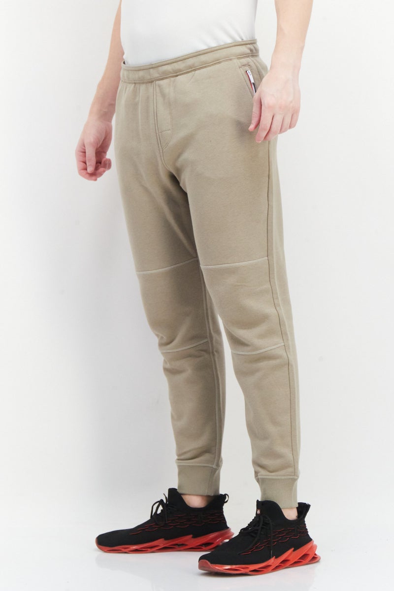 Men Regular Fit Plain Stretchable Sweatpants, Taupe