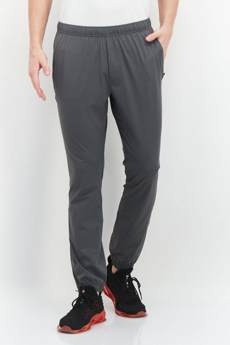 Men Regular Fit Solid Drawstring Jogger Pant, Charcoal