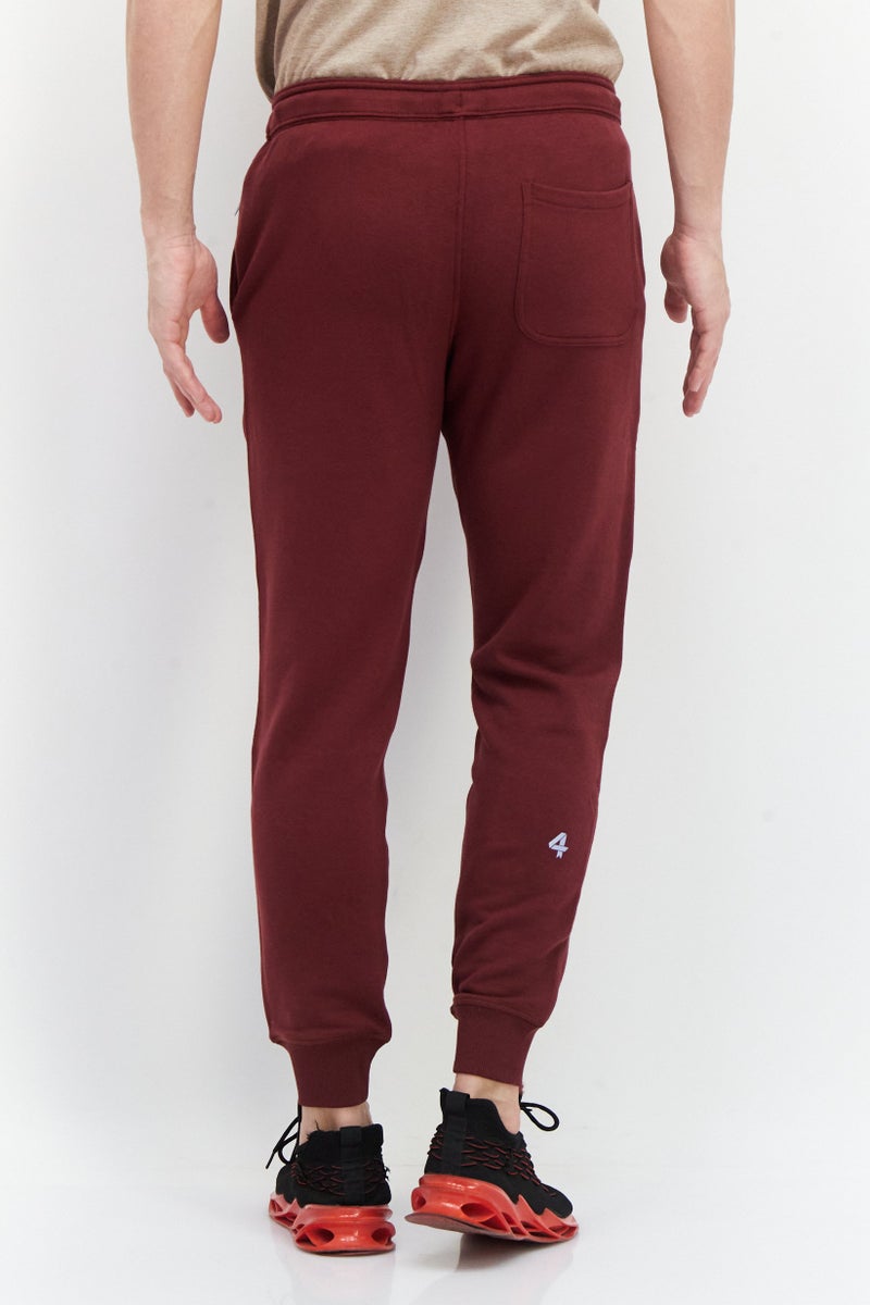 Men Drawstring Plain Sweatpants, Burgundy