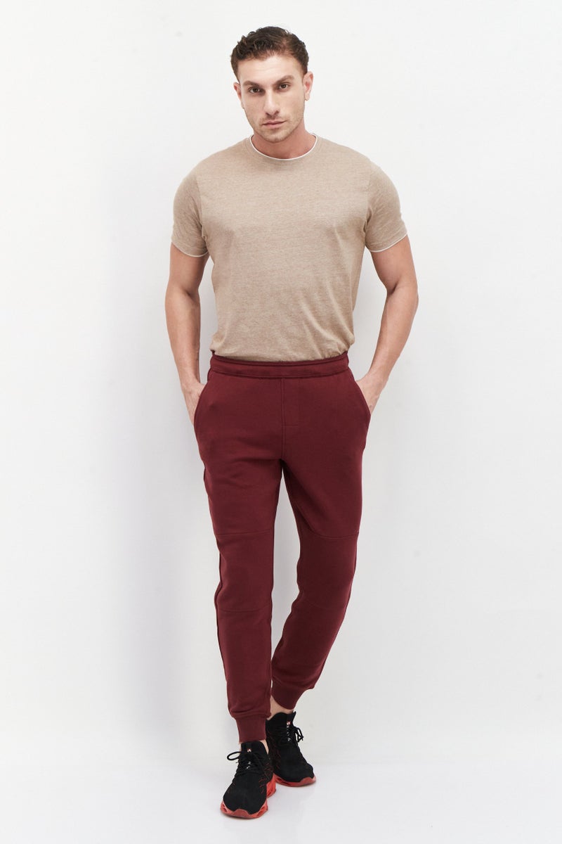 Men Drawstring Plain Sweatpants, Burgundy