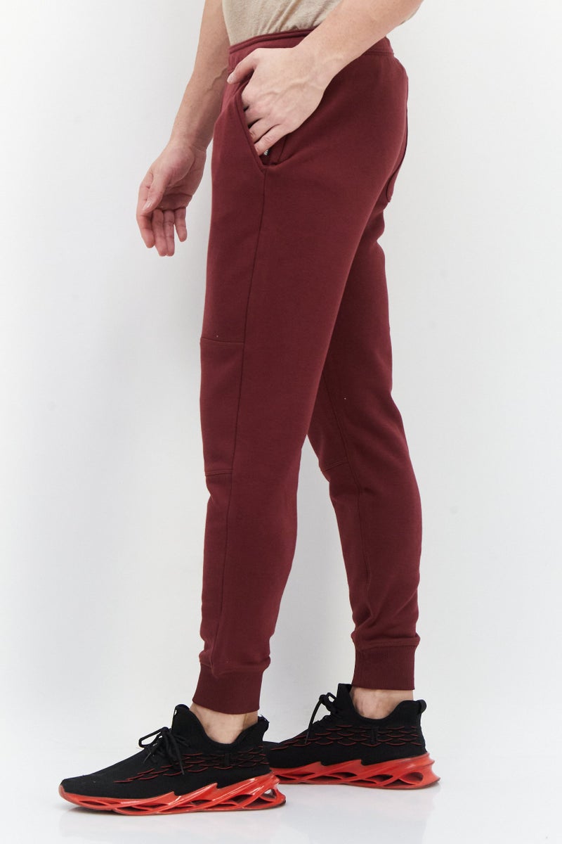 Men Drawstring Plain Sweatpants, Burgundy