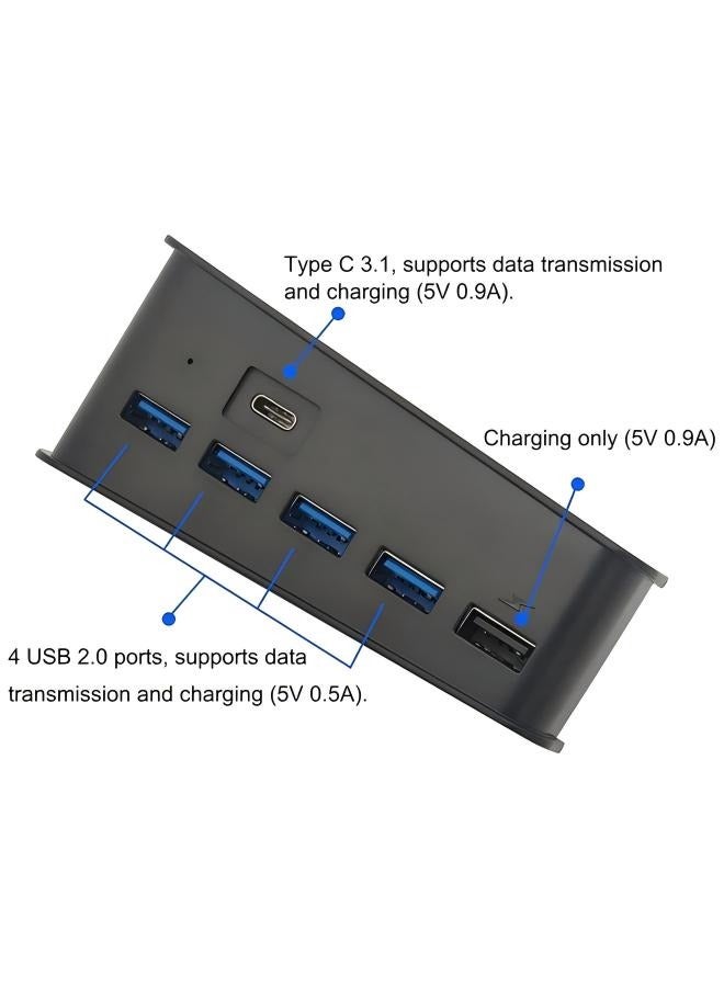 USB Hub for PS5, 5 Port USB High Speed Expansion Hub Splitter Charger Extender Compatible with PS5 PlayStation 5 Console, 4 USB + 1 Type C Port + 1 USB Charging Port