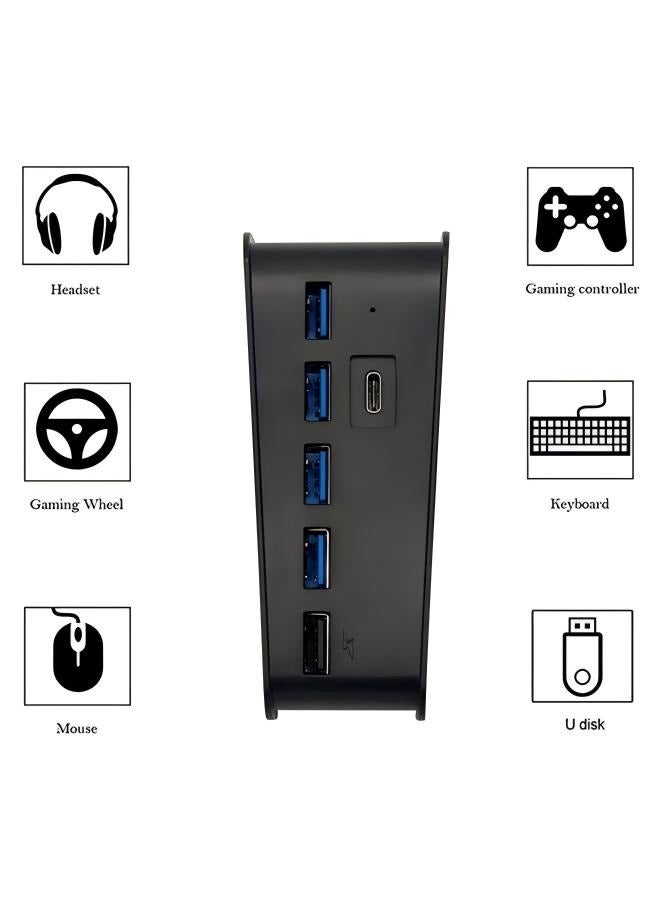 USB Hub for PS5, 5 Port USB High Speed Expansion Hub Splitter Charger Extender Compatible with PS5 PlayStation 5 Console, 4 USB + 1 Type C Port + 1 USB Charging Port