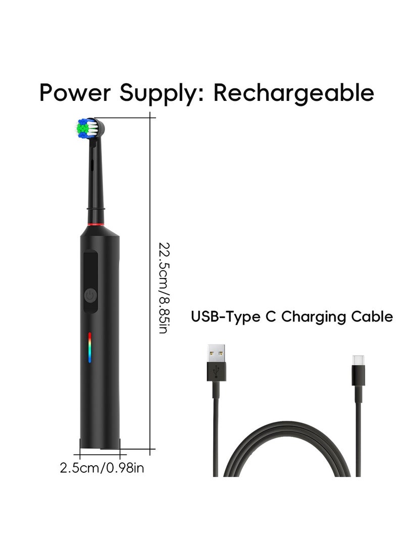 Rotating Electric Toothbrush, 3 Modes USB Fast Rechargeable Rotary Electric Toothbrush with Timer, Travel Case and 2 Brush Heads