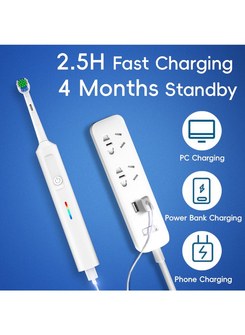 Rotating Electric Toothbrush, 3 Modes USB Fast Rechargeable Rotary Electric Toothbrush with Timer, Travel Case and 2 Brush Heads