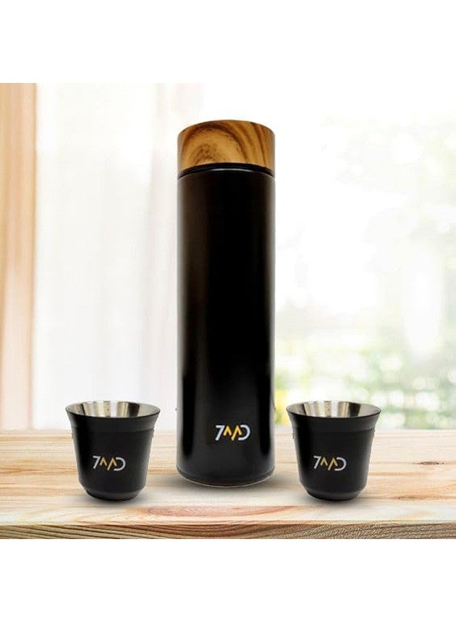 7MD Flask And Two Stainless Steel Cups For Hot & Cold Beverages Luxurious Design Double Wall Insulation