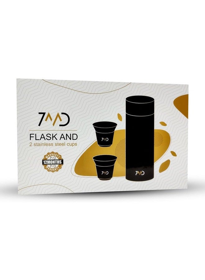 7MD Flask And Two Stainless Steel Cups For Hot & Cold Beverages Luxurious Design Double Wall Insulation