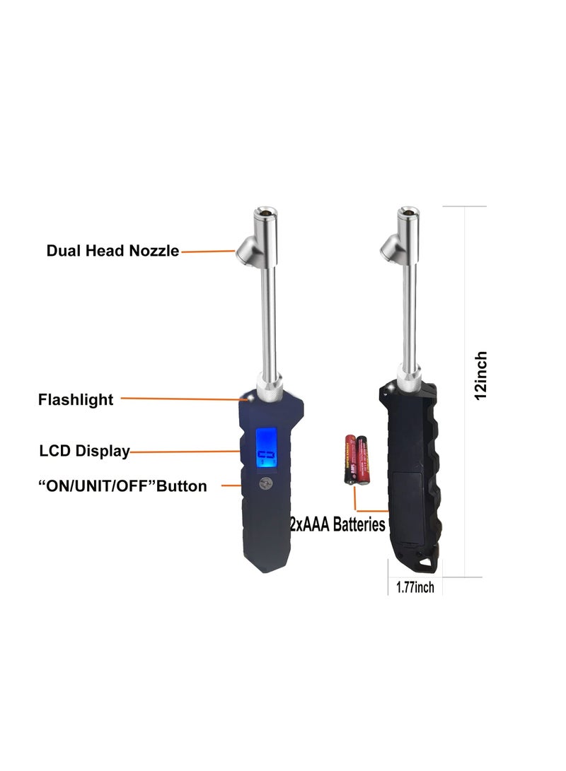 Digital Dual Head Tire Gauge, 230 PSI Heavy Duty Dual Head Stainless Steel, Get Accurate Tire Pressure Readings, Suitable for Car Truck with Backlit LCD and Flashlight Car Accessories