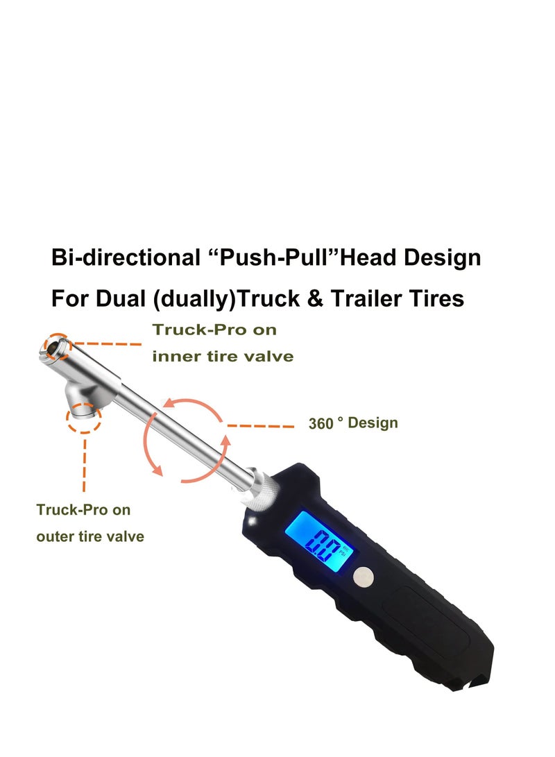 Digital Dual Head Tire Gauge, 230 PSI Heavy Duty Dual Head Stainless Steel, Get Accurate Tire Pressure Readings, Suitable for Car Truck with Backlit LCD and Flashlight Car Accessories