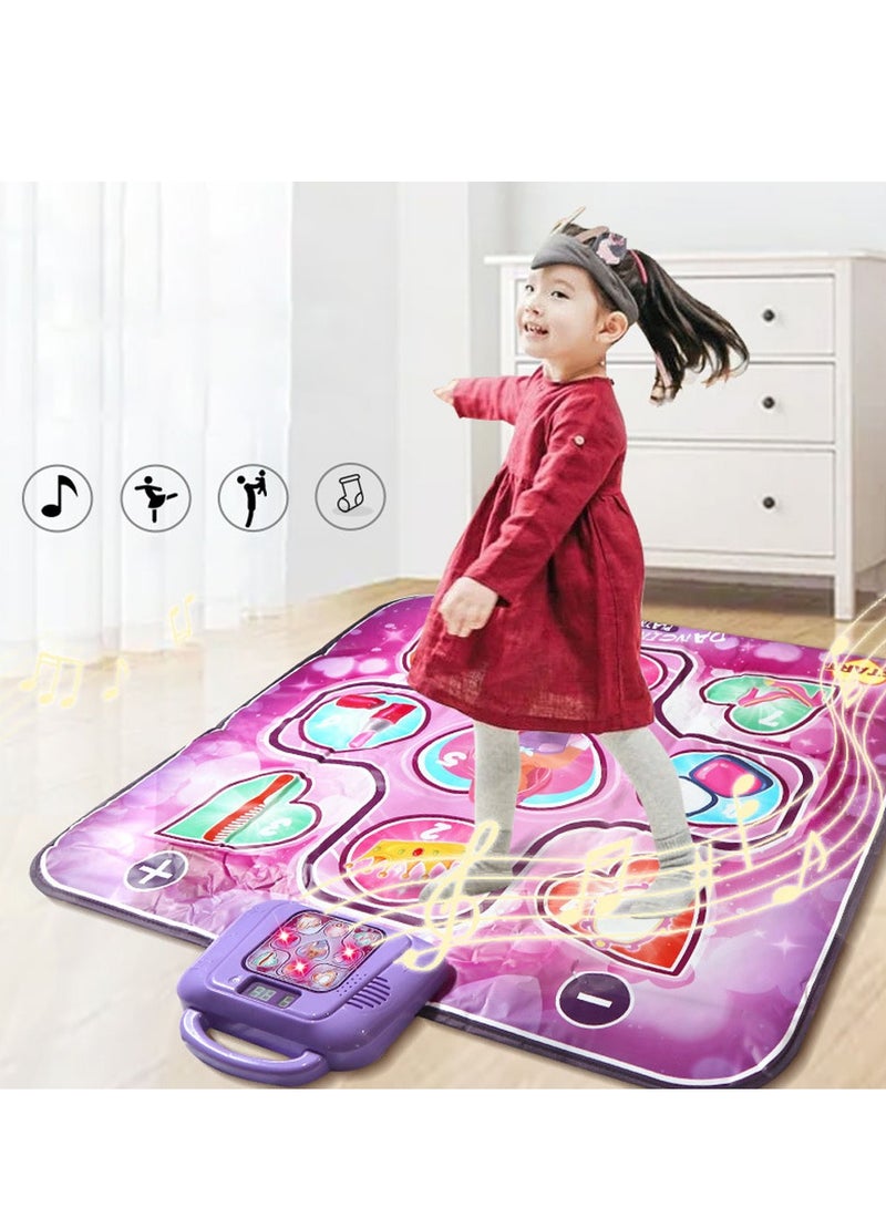 Interactive Dance Mat with LED Lights, Adjustable Volume & Built-in Music, Fun Dance Game Gift for Kids (Ages 4-8), Suitable for Girls & Boys