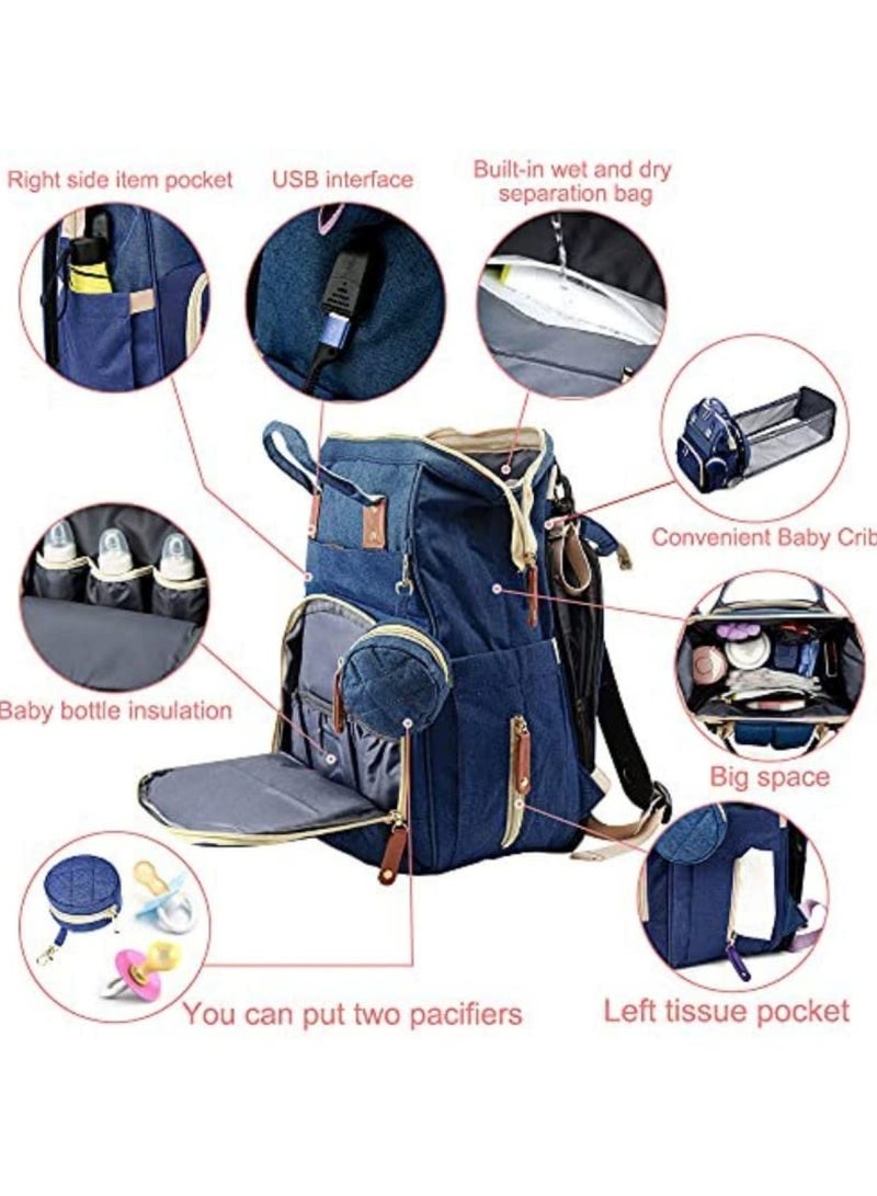 Multifunction Travel Back Pack Maternity Baby Changing Bags Large Capacity Waterproof and Stylish Blue