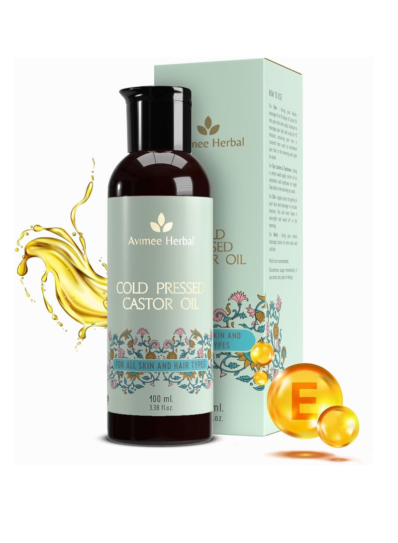 Avimee Herbal Cold Pressed Unrefined Chemical Free Castor Oil | For Hair & Skin | Promotes Hair & Eyebrow Growth | 100 ml