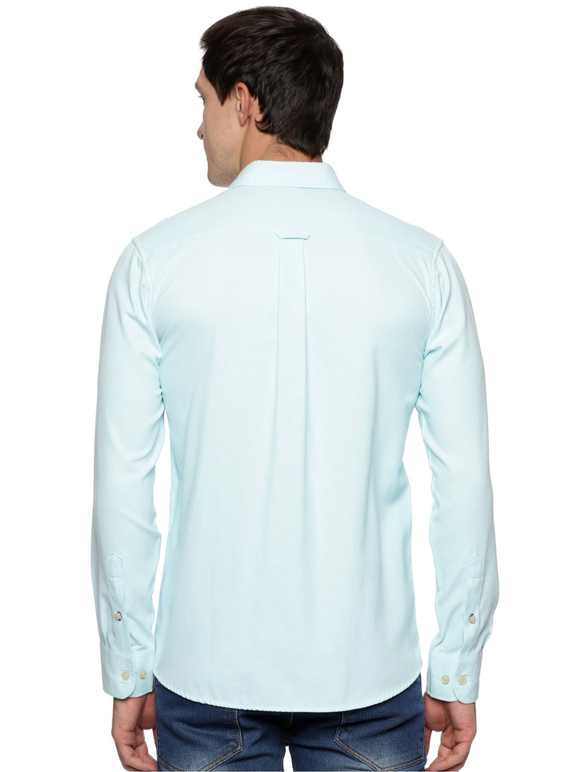 U.S. ELK Men's Button Down Slim Fit, Casual Style semi Shirt Dressing | Long Sleeve | Smart Fit Cuff - Aqua Blue